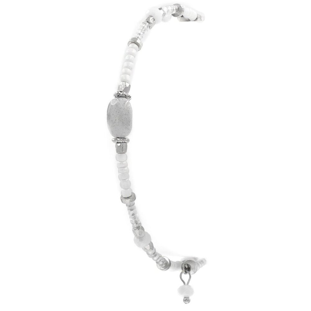 TRENDING FASHION Semi-Precious White Mineral Stone Wire Bracelet Adjustable NWT
